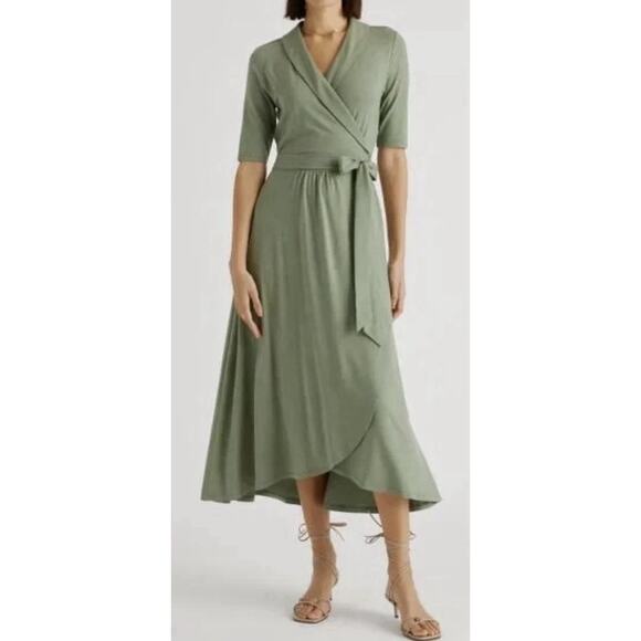 Quince Dresses & Skirts - NEW Quince Women’s L Tencel Jersey Midi Wrap Dress Sage Soft